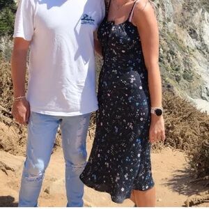 Aritzia Wilfred Floral Black Spaghetti Strap Dress